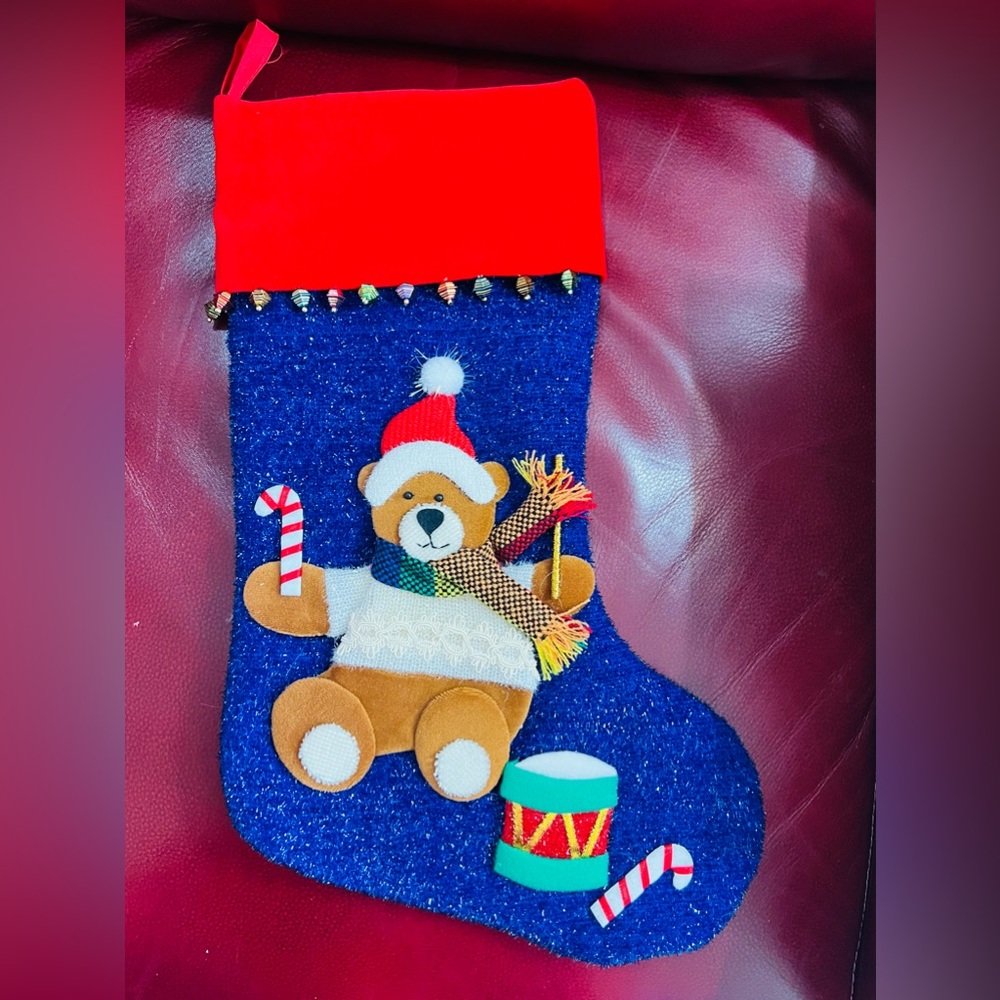 Vintage appliqué Teddy Bear 🧸 18” L x 8”W embellished Christmas Stocking